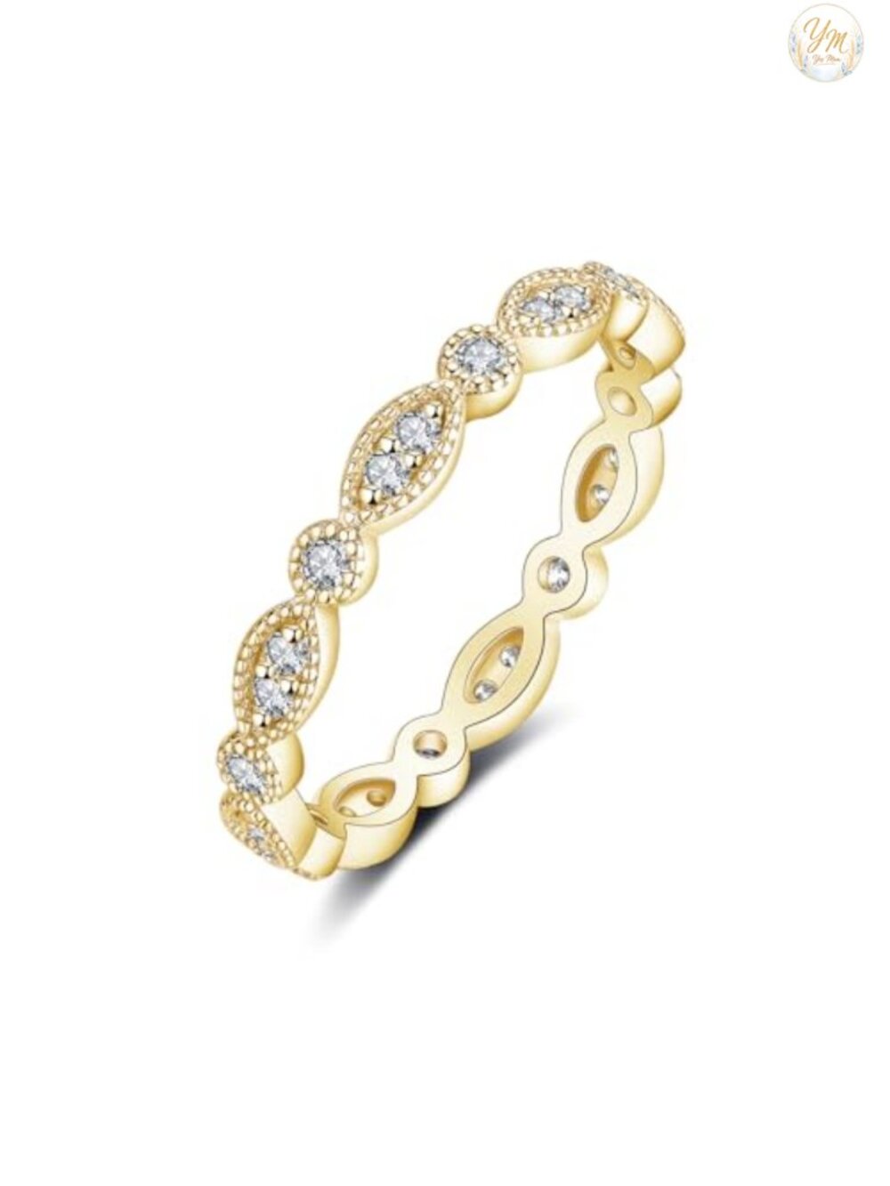 Moissanite Eternity Wedding Band Ring 925 Sterling Silver 18K Gold Plated